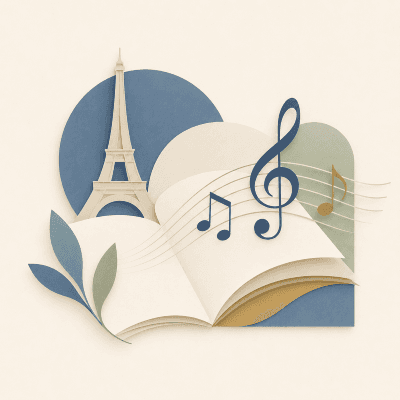 French and music illustration with Eiffel Tower and musical notes